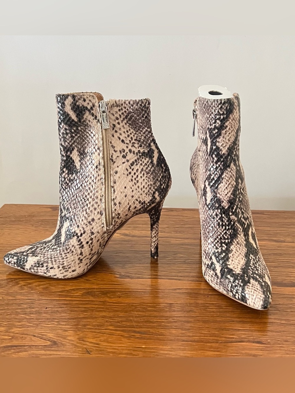 Jessica Simpson Snake-Print Pointed Stiletto Ankle Boots - Beige/Black